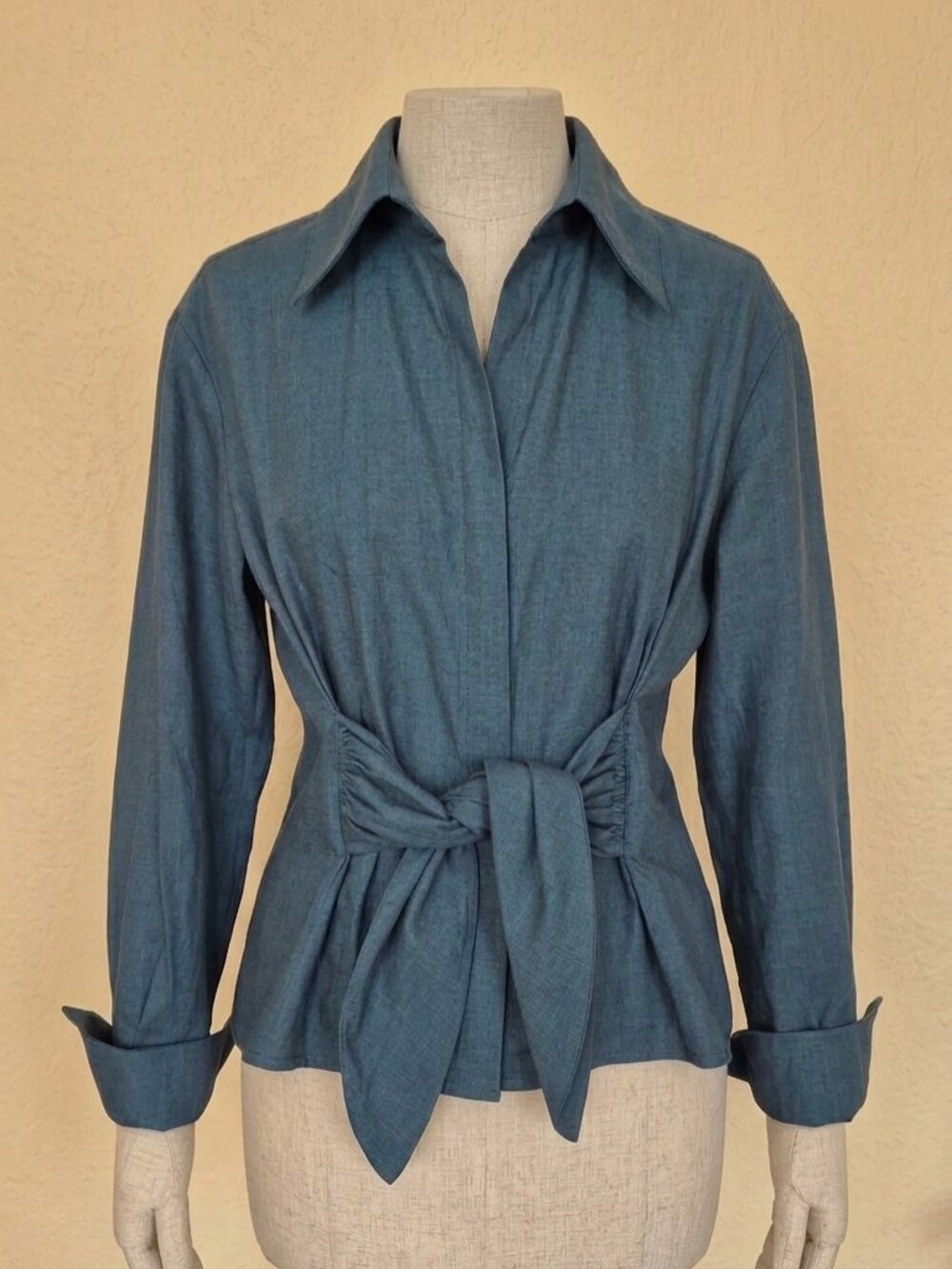 Finley Teal Blue Tie-Waist Blouse | 100% Cotton | Size XL